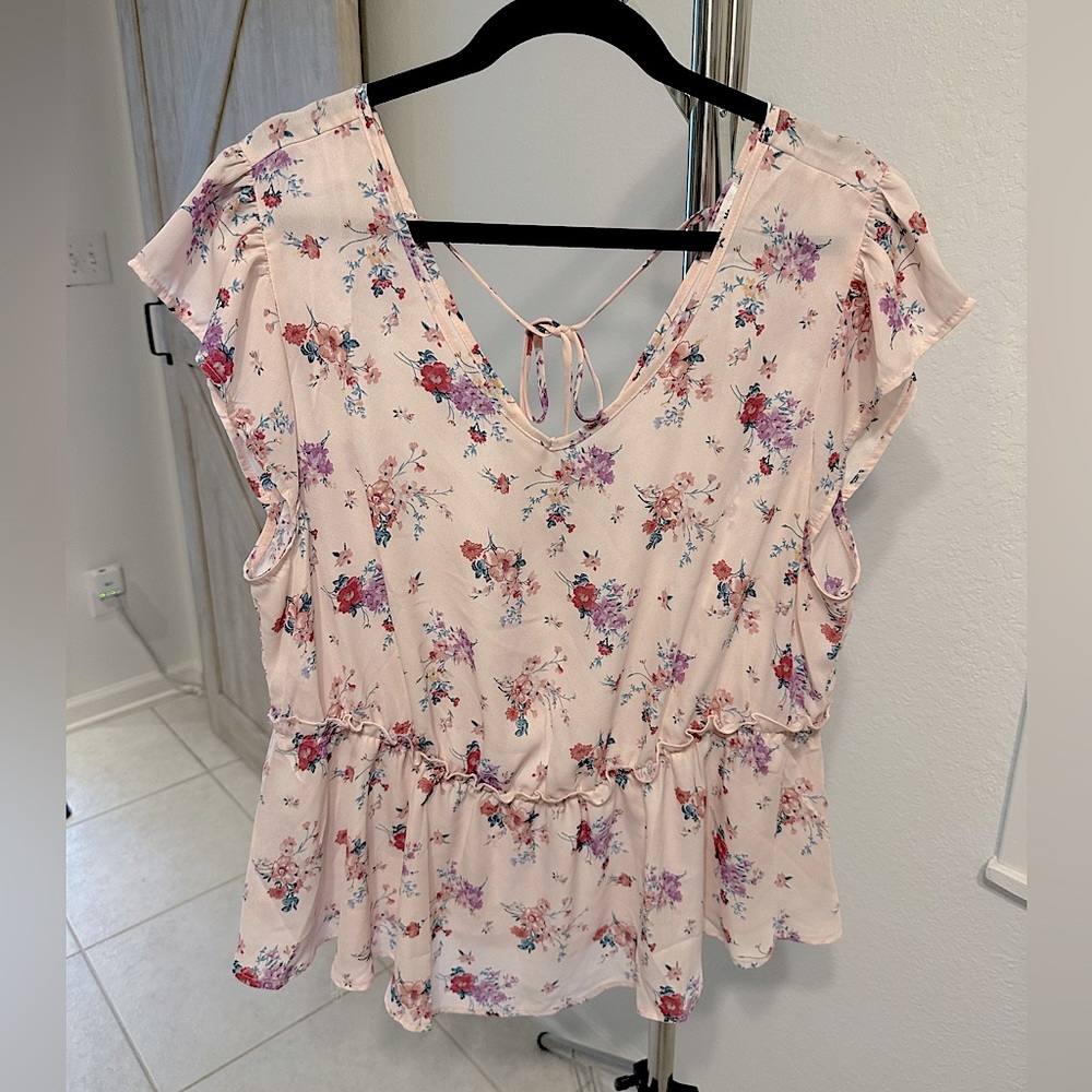 Pink Floral Blouse - 2X